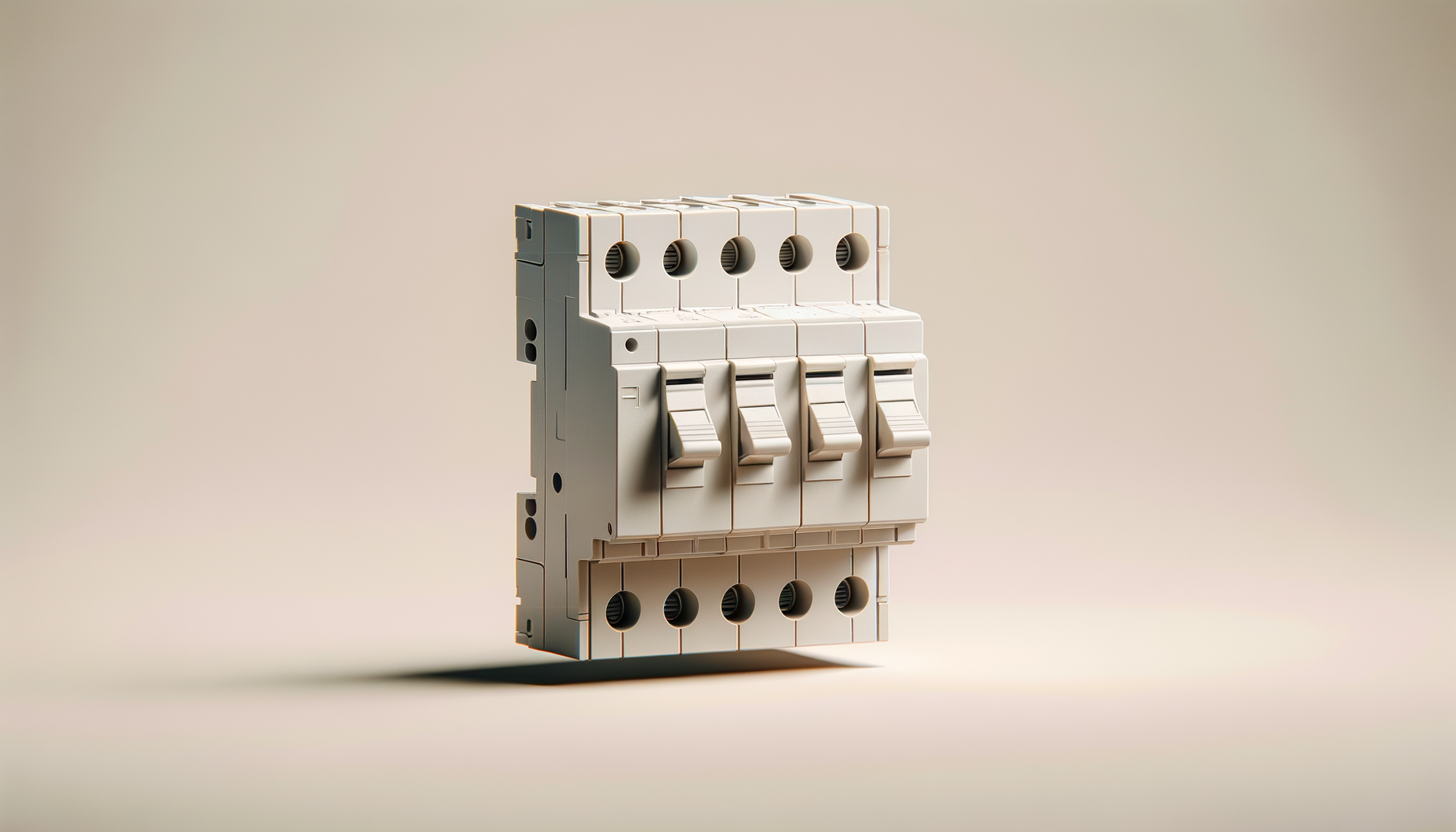 Un disjoncteur électrique blanc posé contre un fond neutre