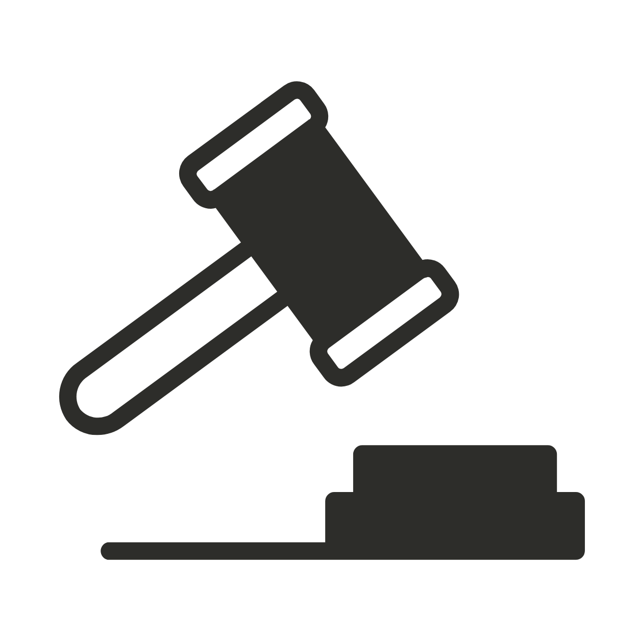 Silhouette of a gavel striking a block, symbolizing justice or legal proceedings.