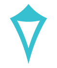 A blue geometric arrow pointing downward.