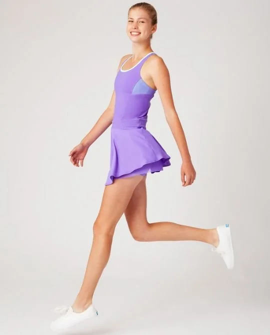 ivivva by lululemon purple tennis dress with built in shorts liner, designed by Katie Royce Design Studio.