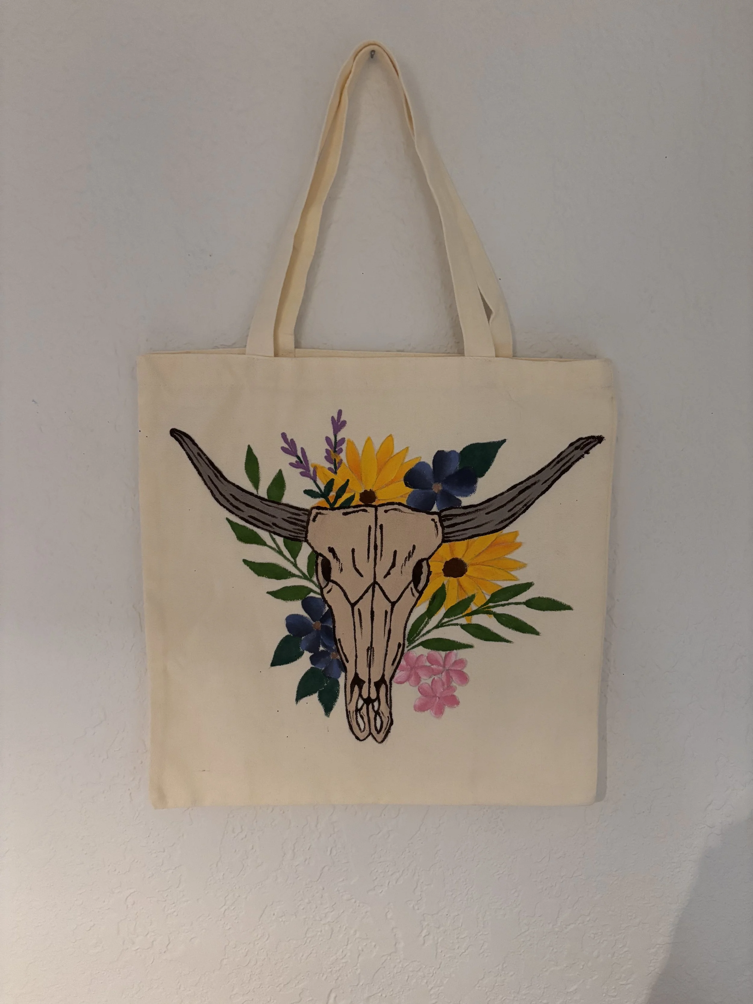 Hand Painted Tote Bag - Cow Skull