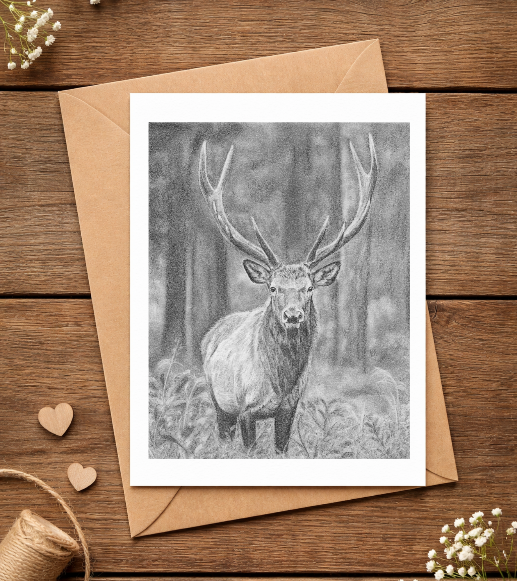 Graphite Pencil Greeting Card - Elk