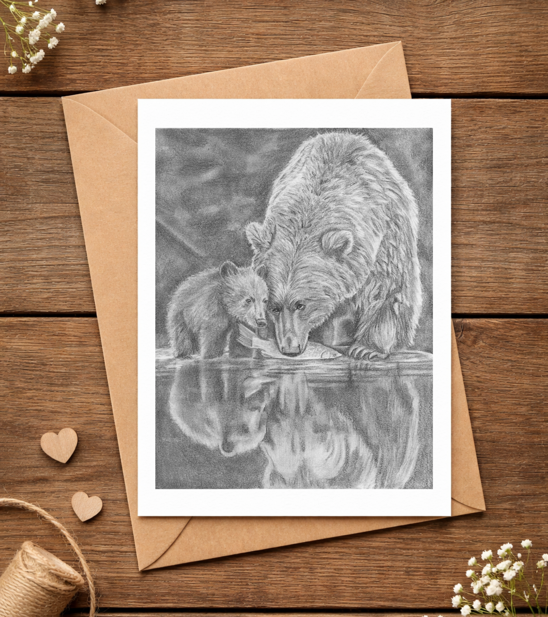Graphite Pencil Greeting Card - Bears