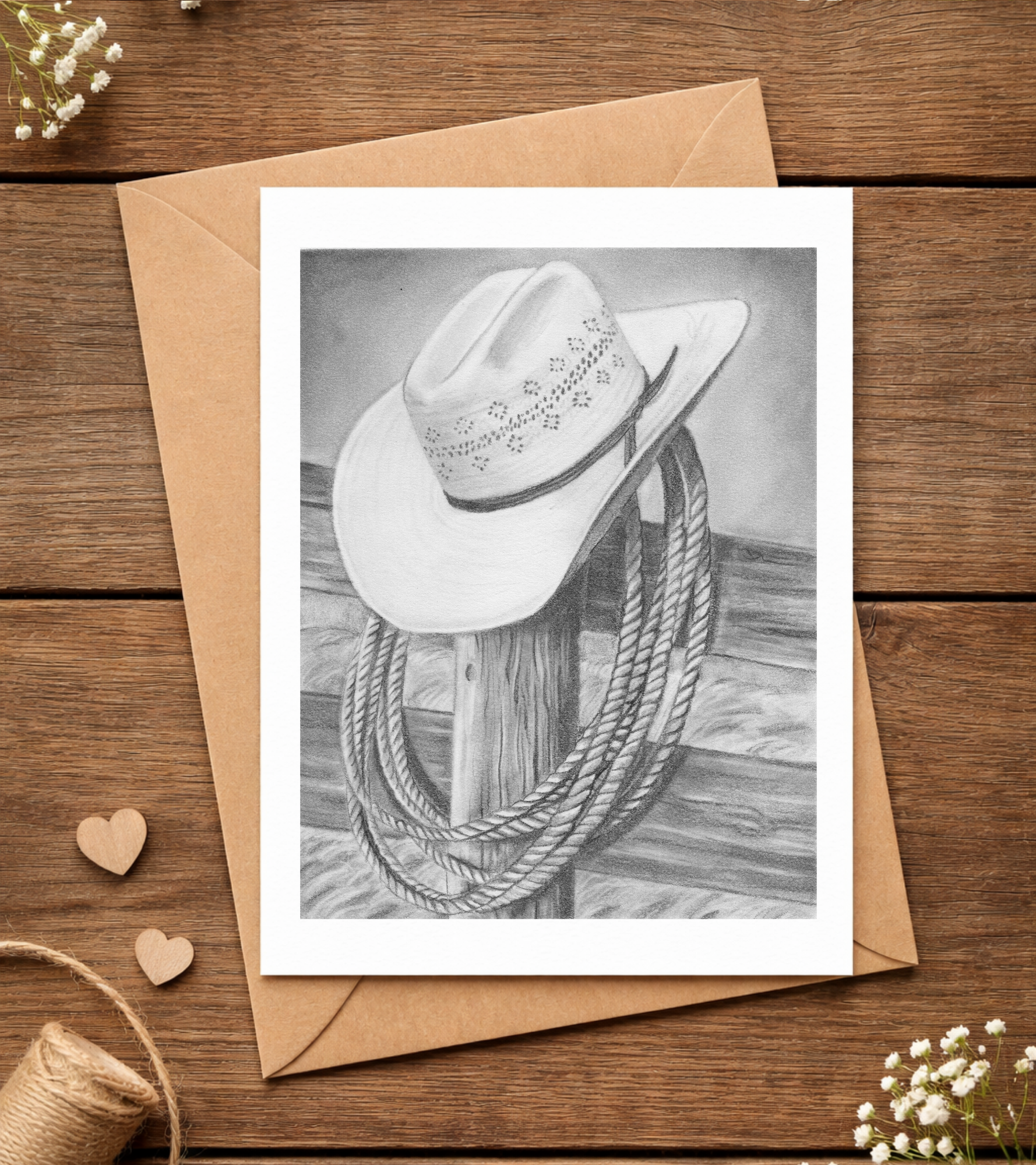 Graphite Pencil Greeting Card - Cowboy Hat