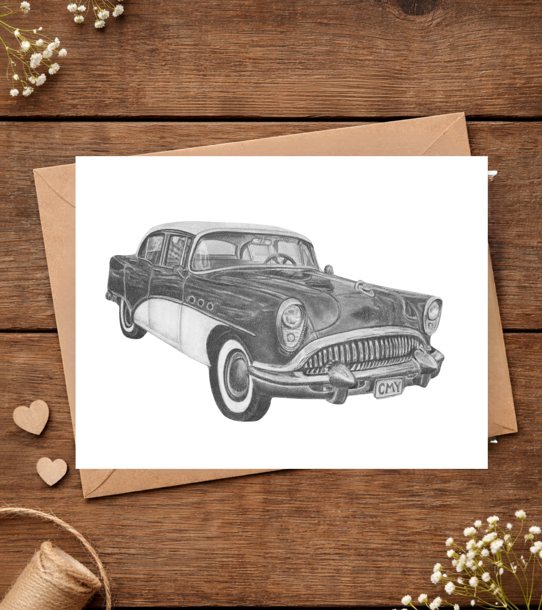 Graphite Pencil Greeting Card - Vintage Card