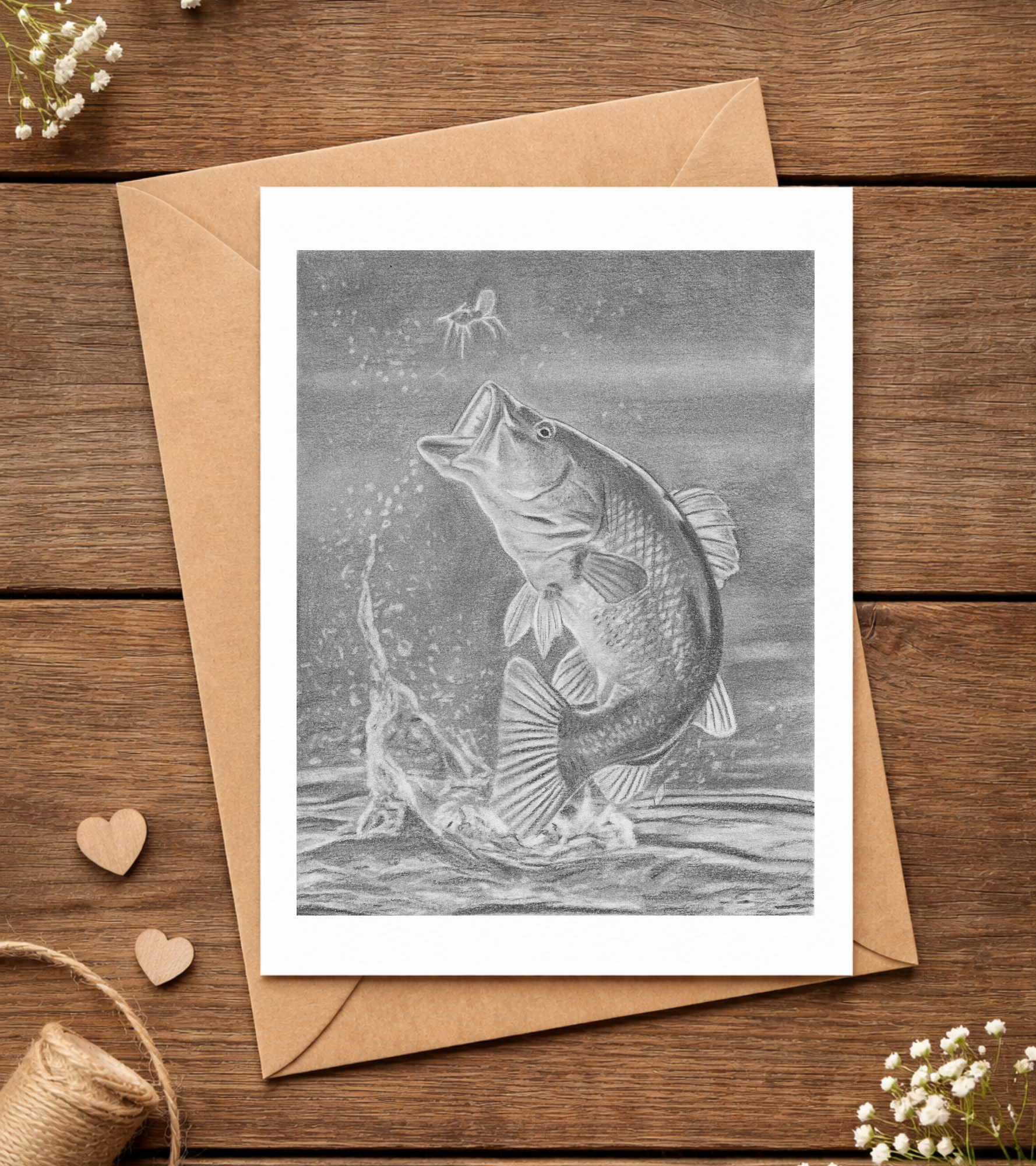 Graphite Pencil Greeting Card - Fish