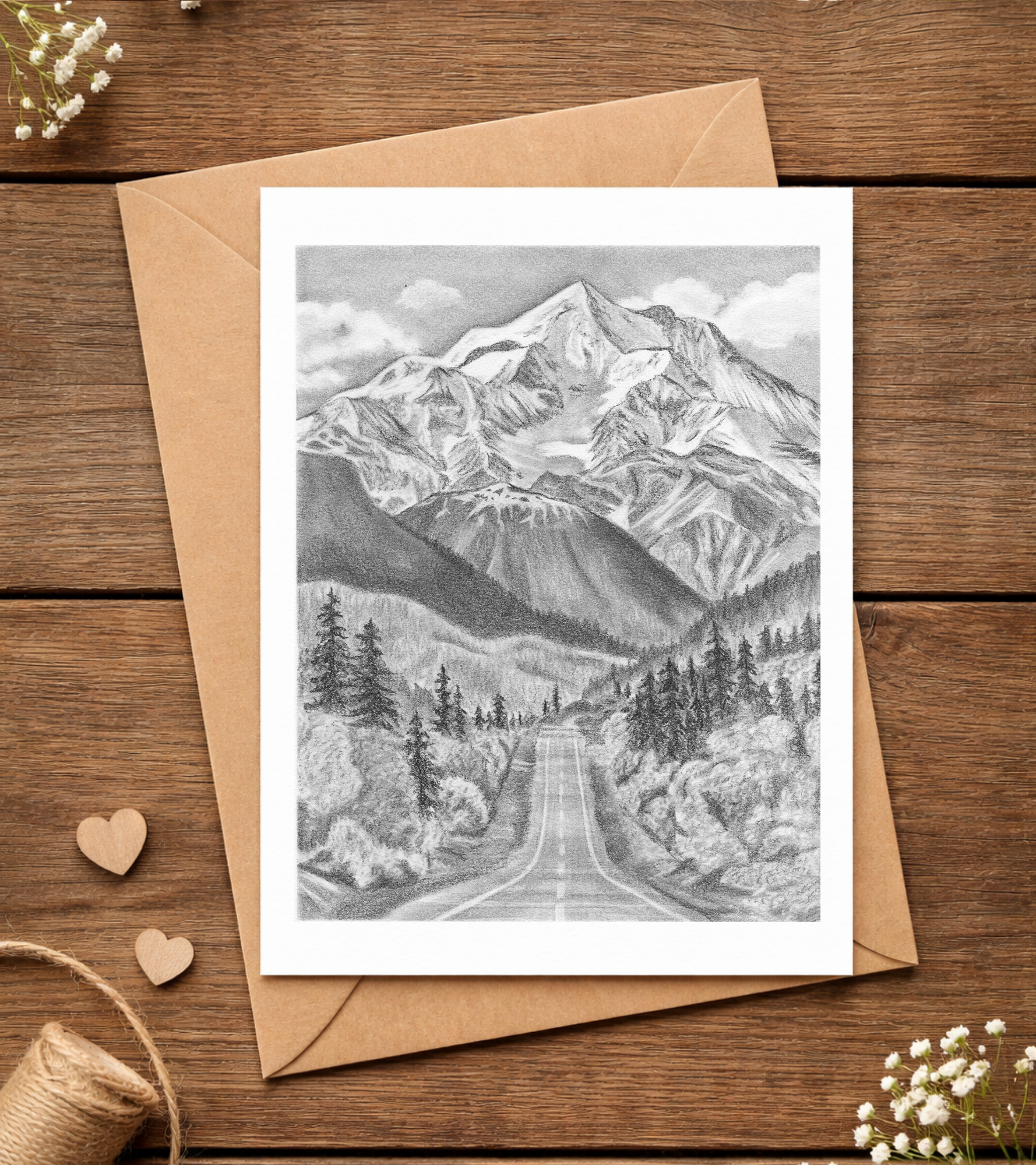 Graphite Pencil Greeting Card - Mountains