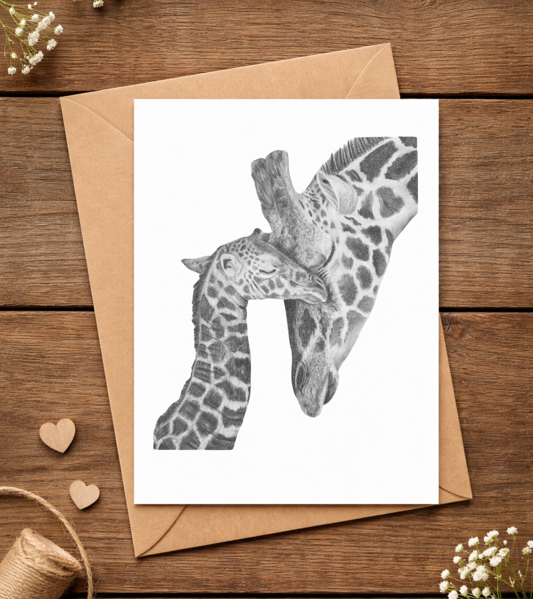 Graphite Pencil Greeting Card - Giraffes