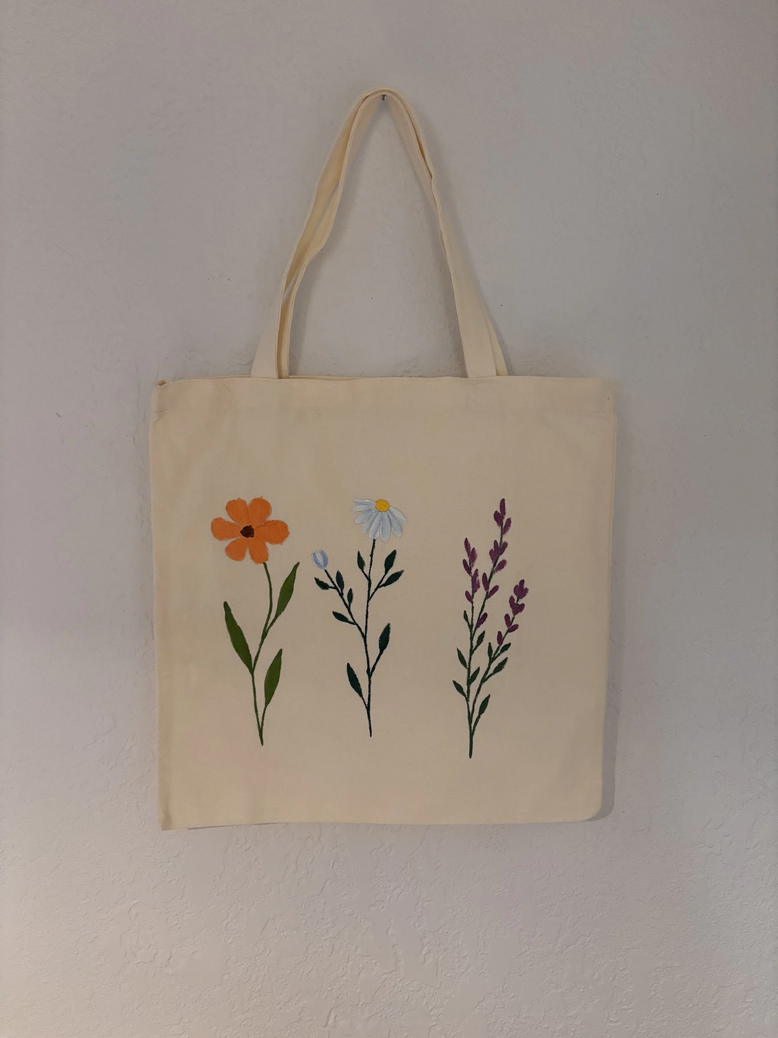 Hand Painted Tote Bag - Simple Flowers