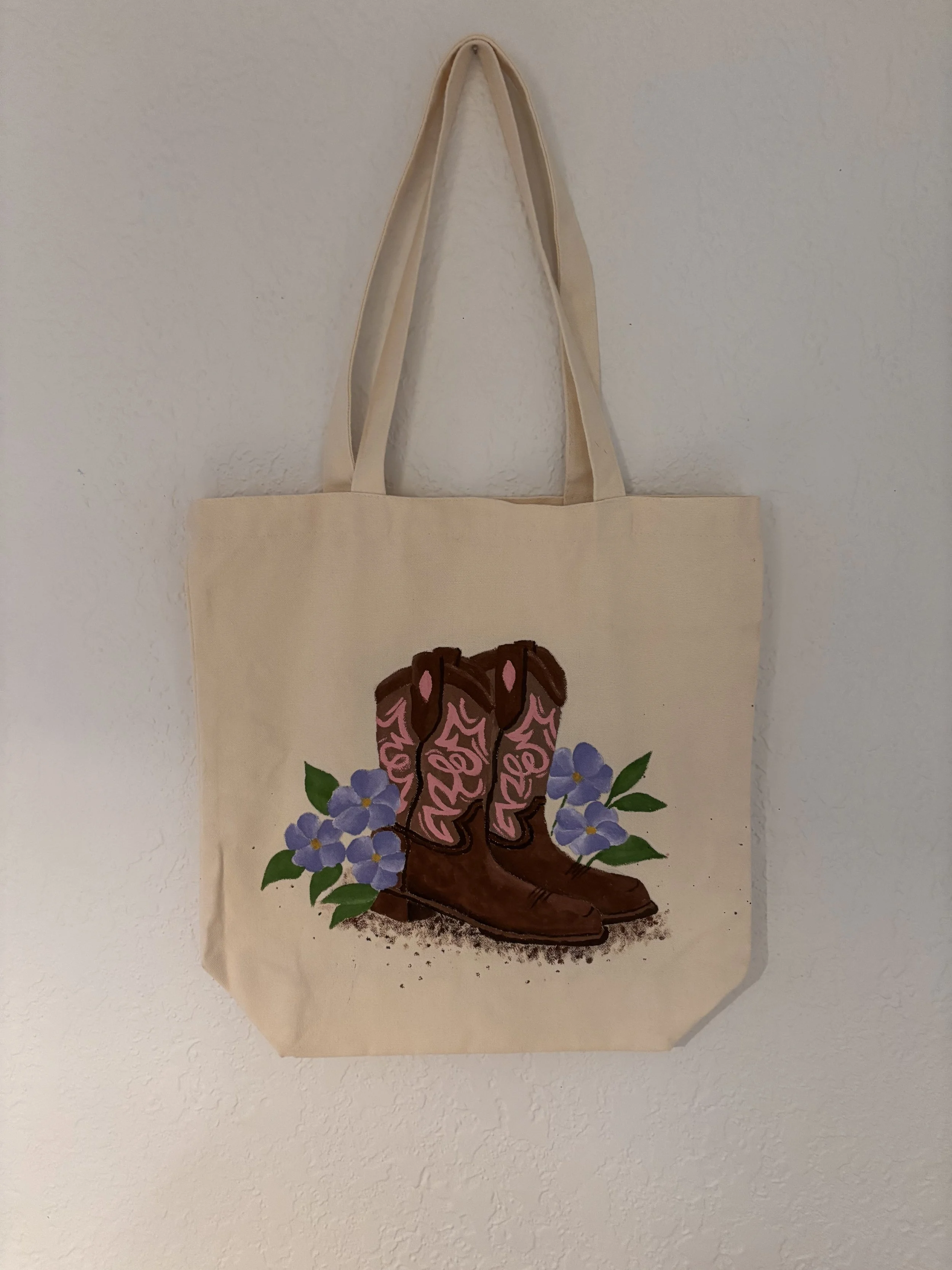 Hand Painted Tote Bag - Cowgirl Boots