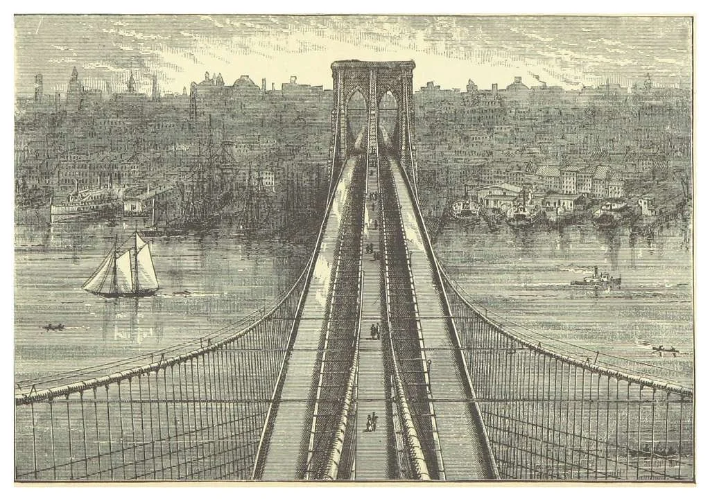 A drawing of the Brooklyn Bridge after it opened in 1883