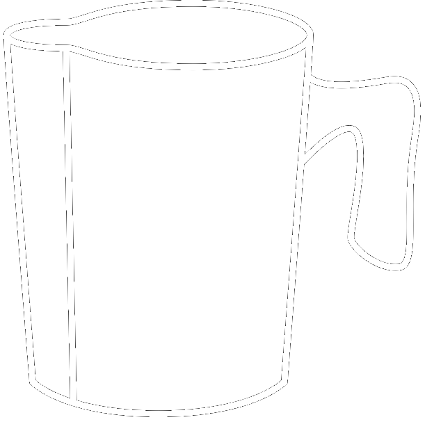 Line drawing of a coffee mug with a handle.