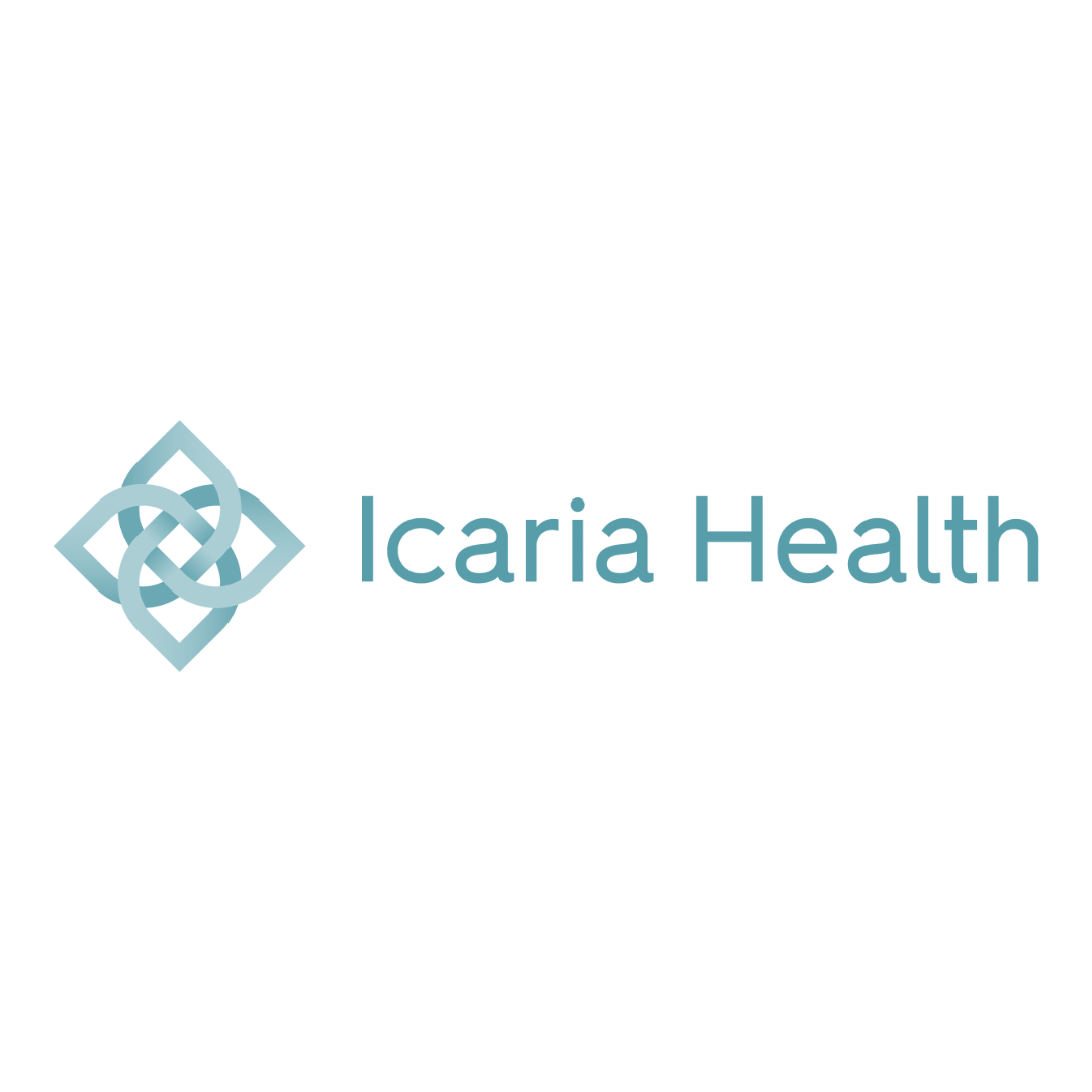 Icaria Health logo with a Celtic knot design and the text 'Icaria Health' in teal.