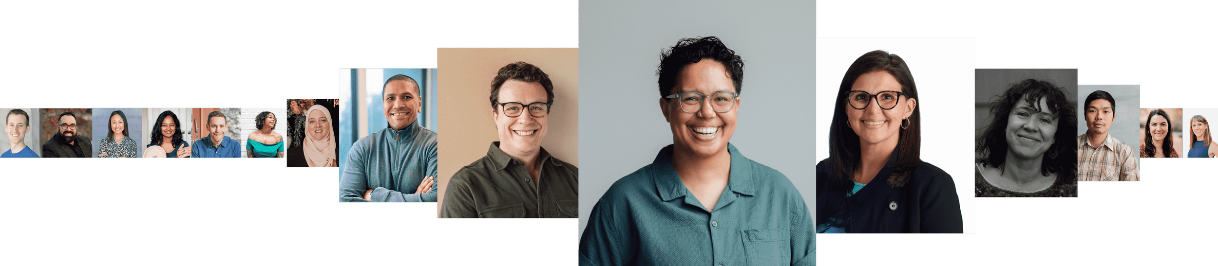 Collage of diverse smiling people of different ages and ethnicities.