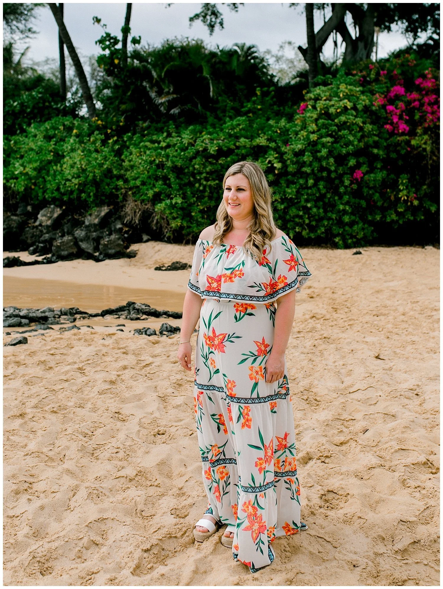 Bride walking to ceremony on Maui beach