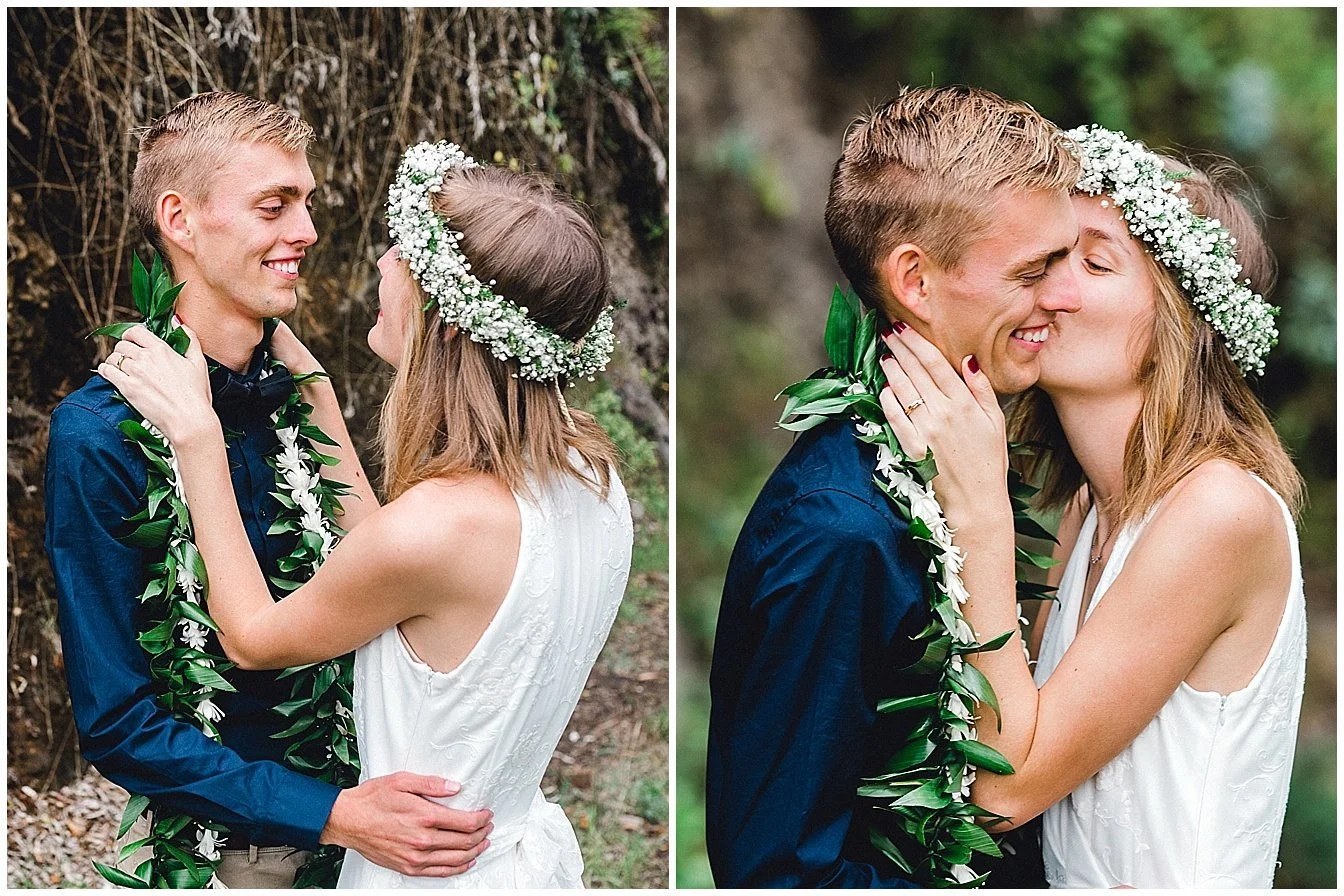 Maui Bride kissing Maui Groom
