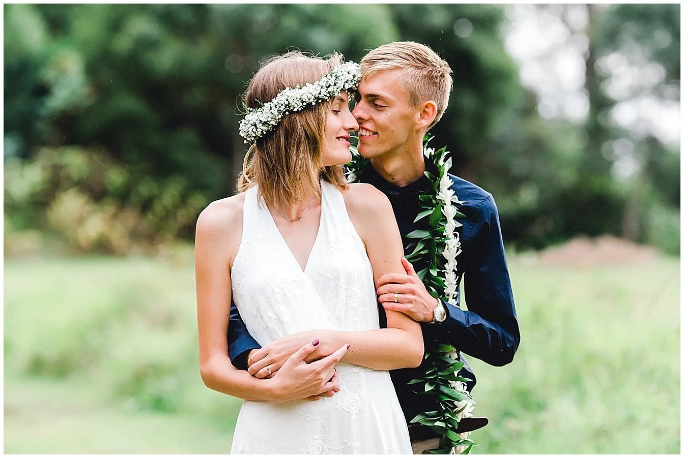 Maui bride and groom snuggling