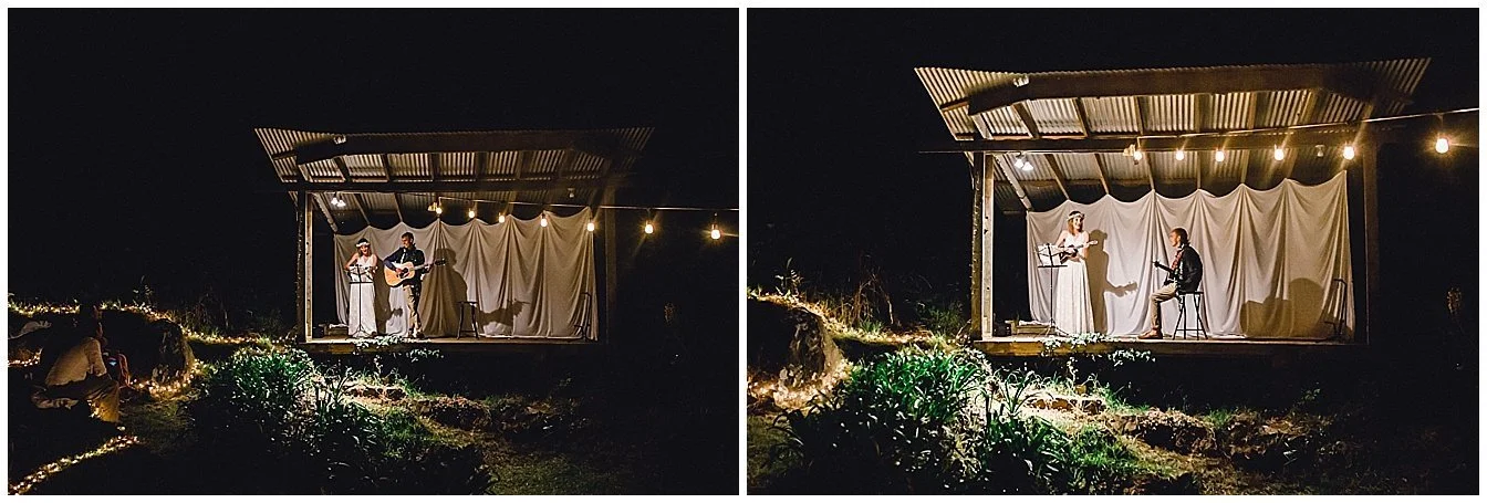 Maui reception venue, bride and groom entertain guests