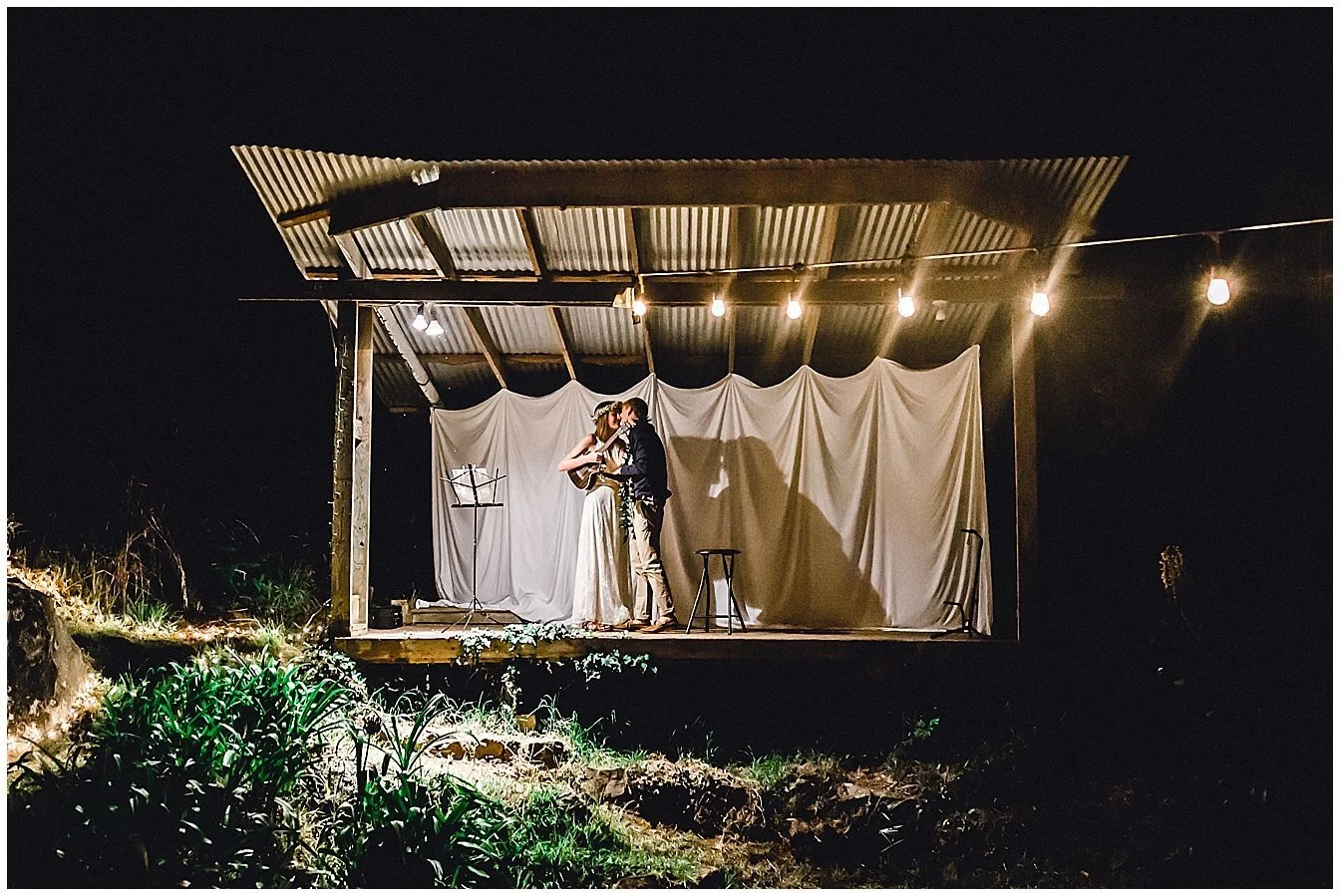 Maui reception venue, bride and groom entertain guests