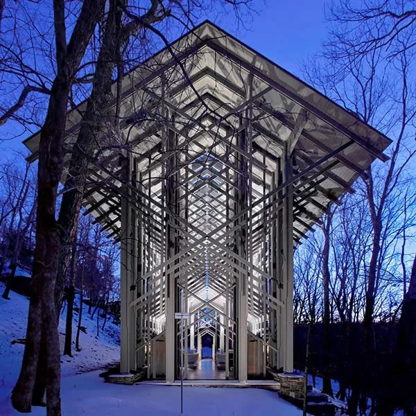 Thorncrown Chapel in snow