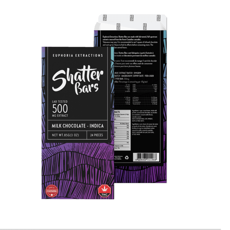 Euphoria Extracts Milk Chocolate Indica 500mg Shatter Bar