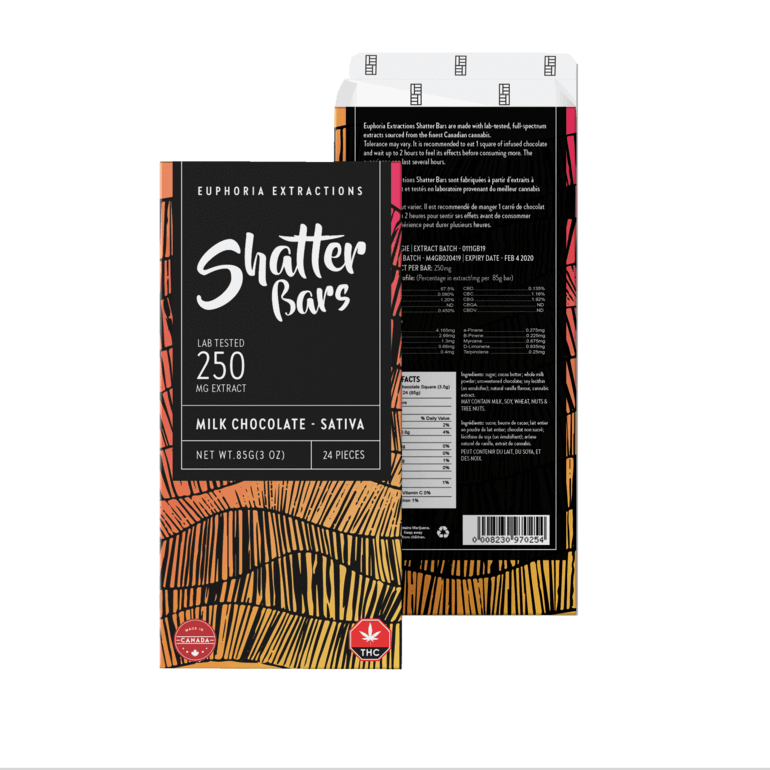 Euphoria Extracts Milk Chocolate Sativa 250mg Shatter Bar