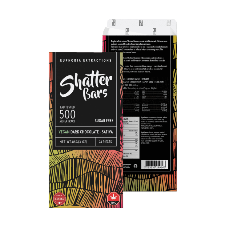 Euphoria Extracts Vegan Dark Chocolate Sativa 500mg Shatter Bar