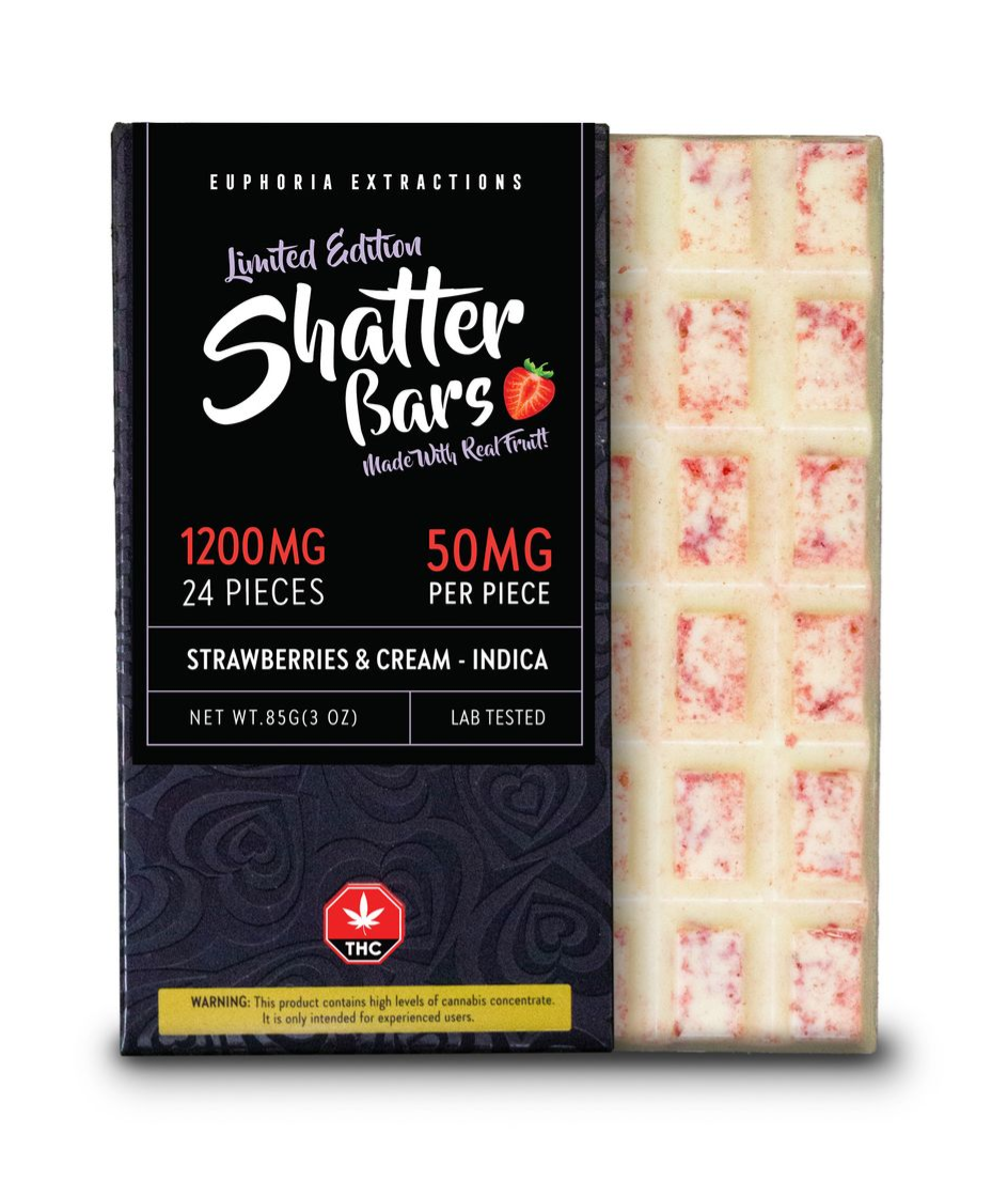 Euphoria Extracts Strawberries and Cream Indica 1200mg Shatter Bar