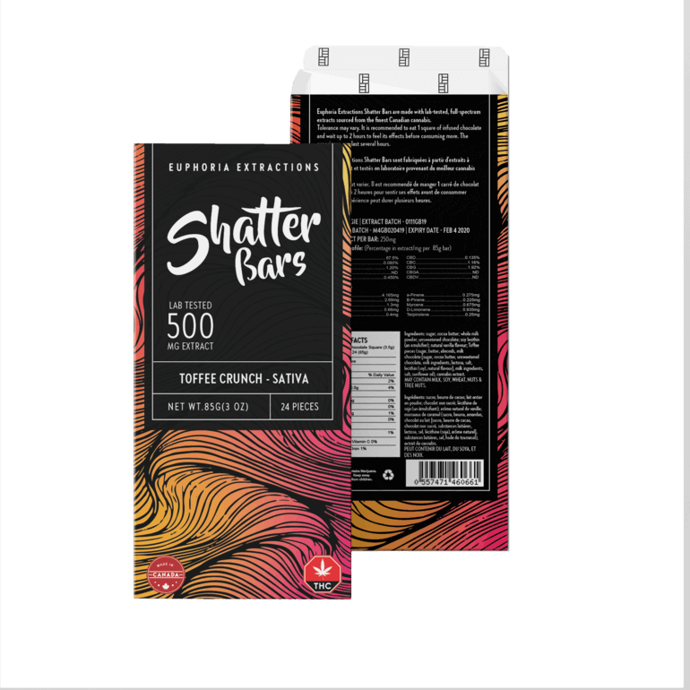 Euphoria Extracts Toffee Crunch Sativa 500mg Shatter Bar