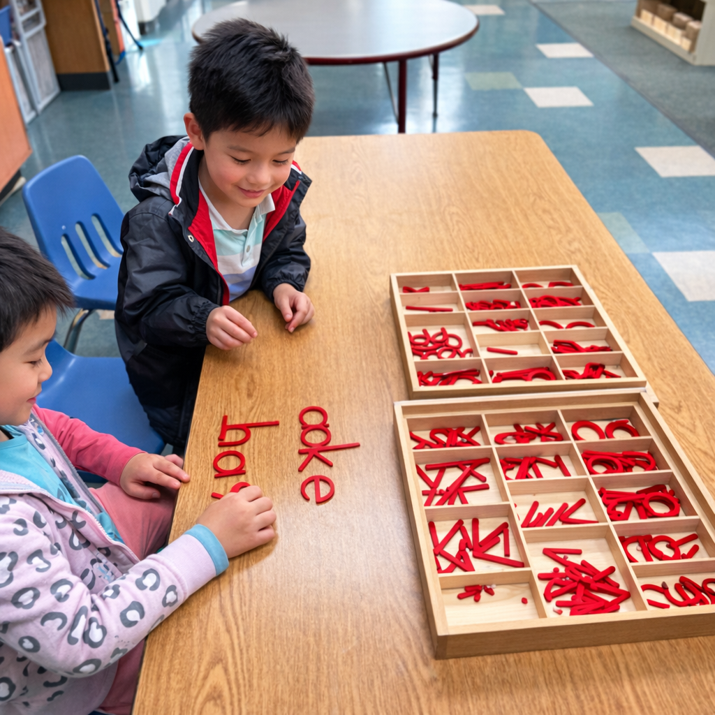 Montessori Language builds communication, reading, and writing through hands-on materials like Sandpaper Letters and the Moveable Alphabet—helping children develop strong phonics skills and grow into confident readers and writers