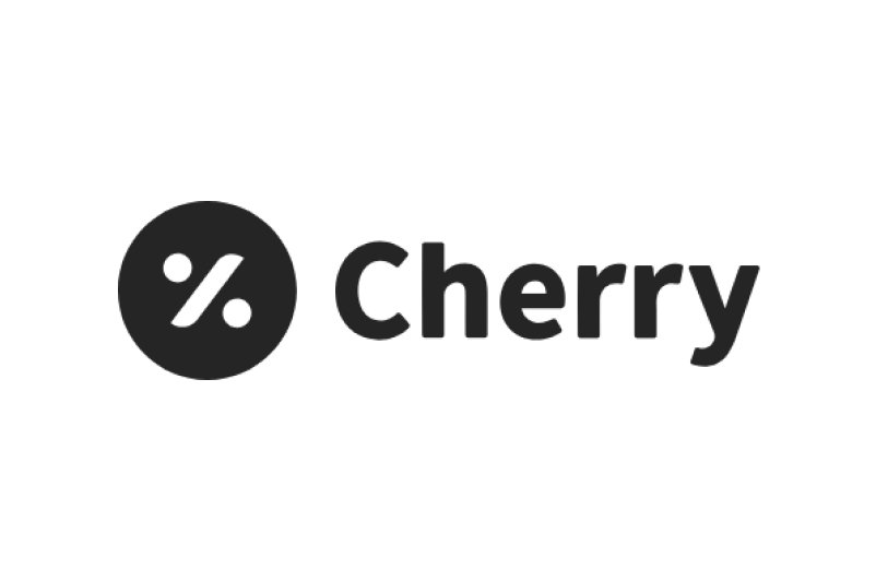 A logo with a black circle containing a white percentage symbol, next to the word 'Cherry' in bold black font.