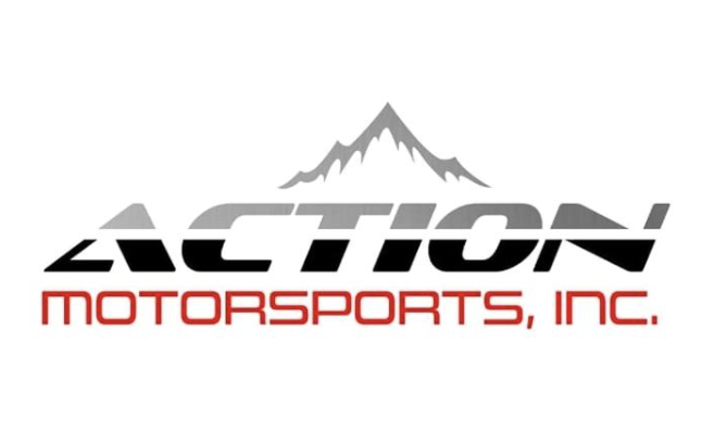 Logo for Action Motorsports, Inc. featuring a stylized mountain and the company name in bold black and red text.