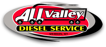Logo for All Valley Diesel Service, located in Sheridan, Wyoming, with red, black, and yellow colors.