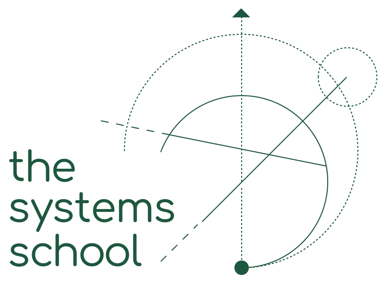 Logo for the 'Systems School' featuring a geometric design with circles and lines, and the text 'the systems school' in green.
