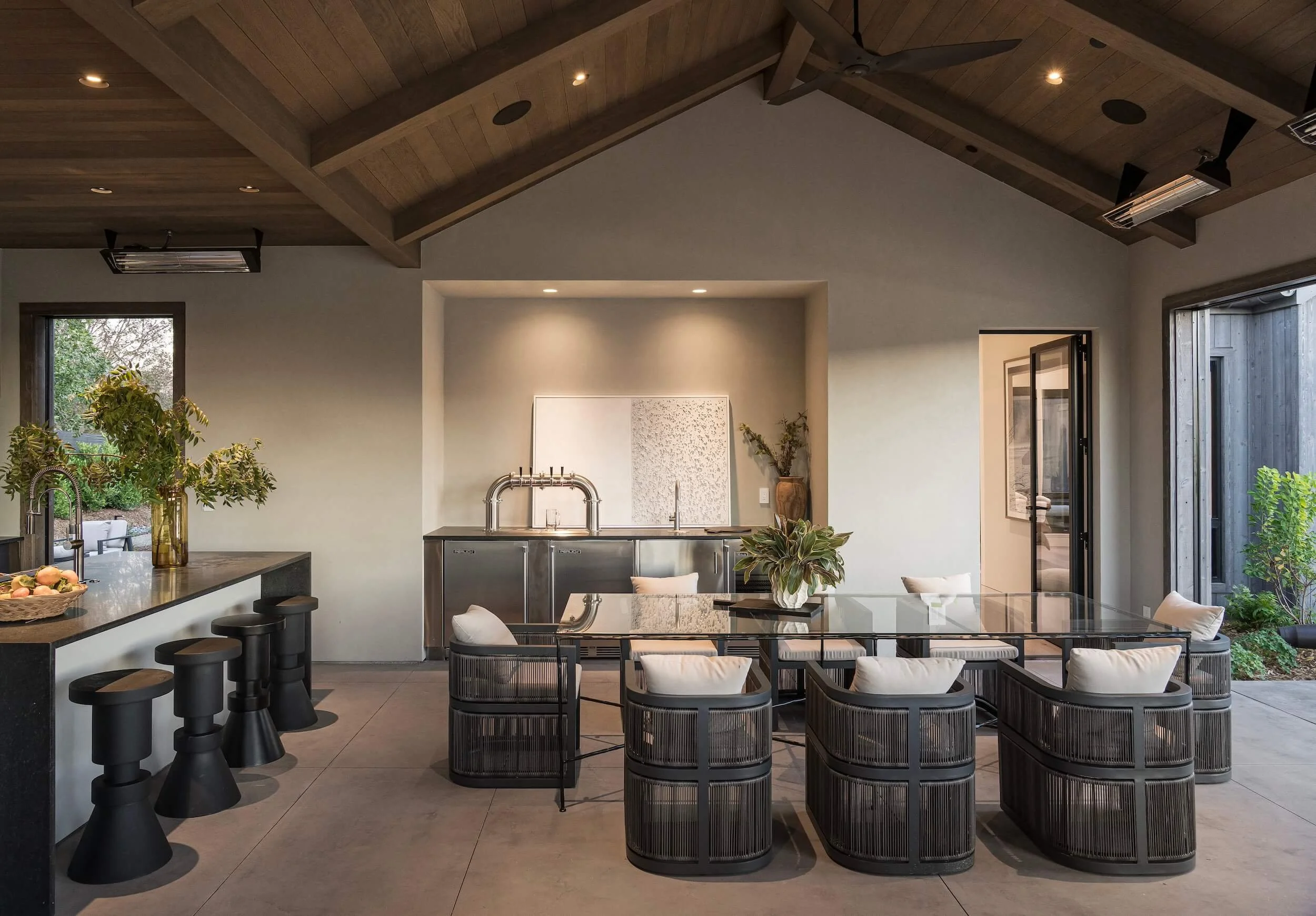 Custom kitchen lighting design in Napa, featuring recessed LED ceiling fixtures and seamless under-cabinet task lighting for a modern custom build.