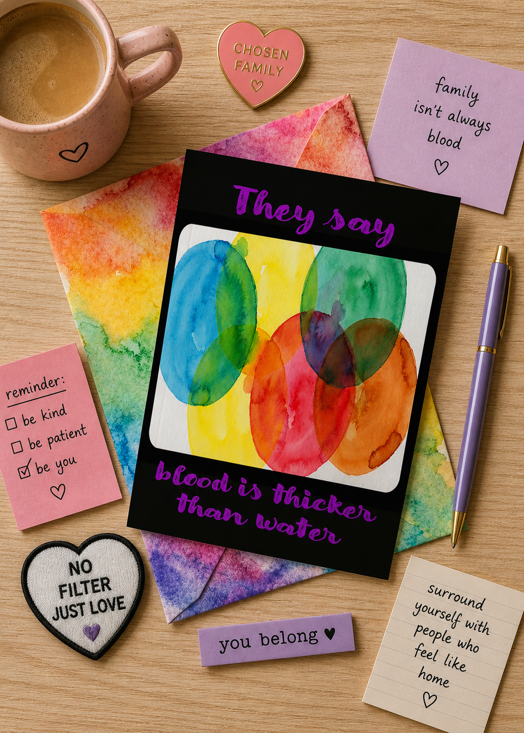 Greeting Card — "Chosen Family" Rainbow Watercolor Family Card