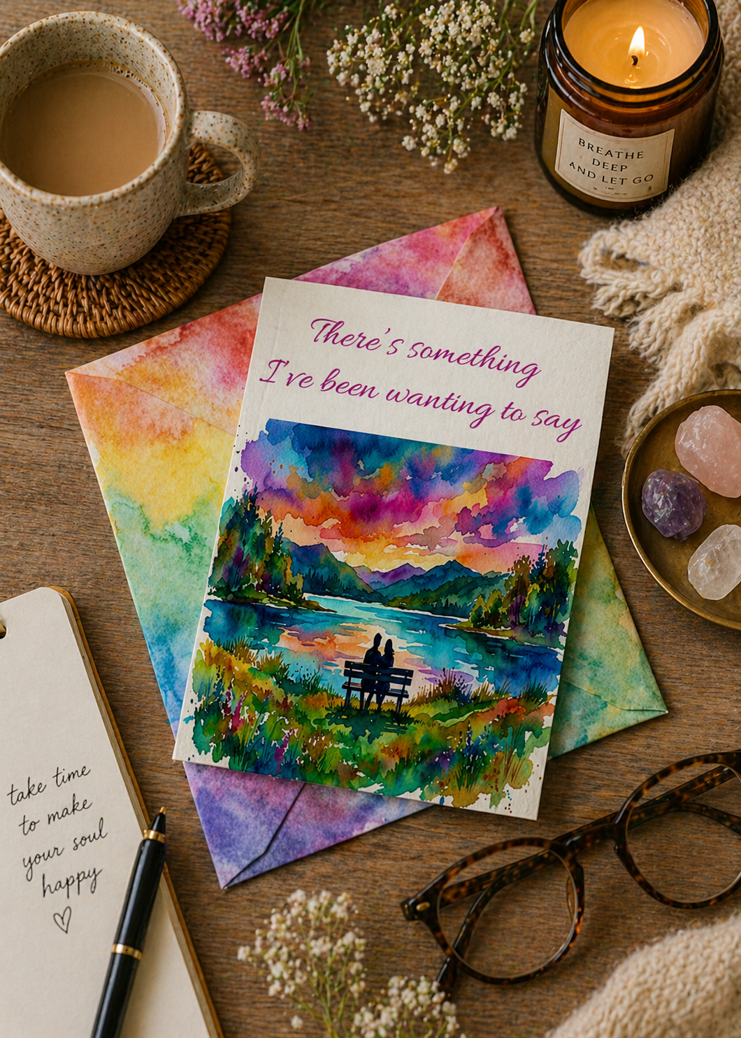 Greeting Card – "Waiting to Say" Watercolor Couple Scenic / Romantic Card