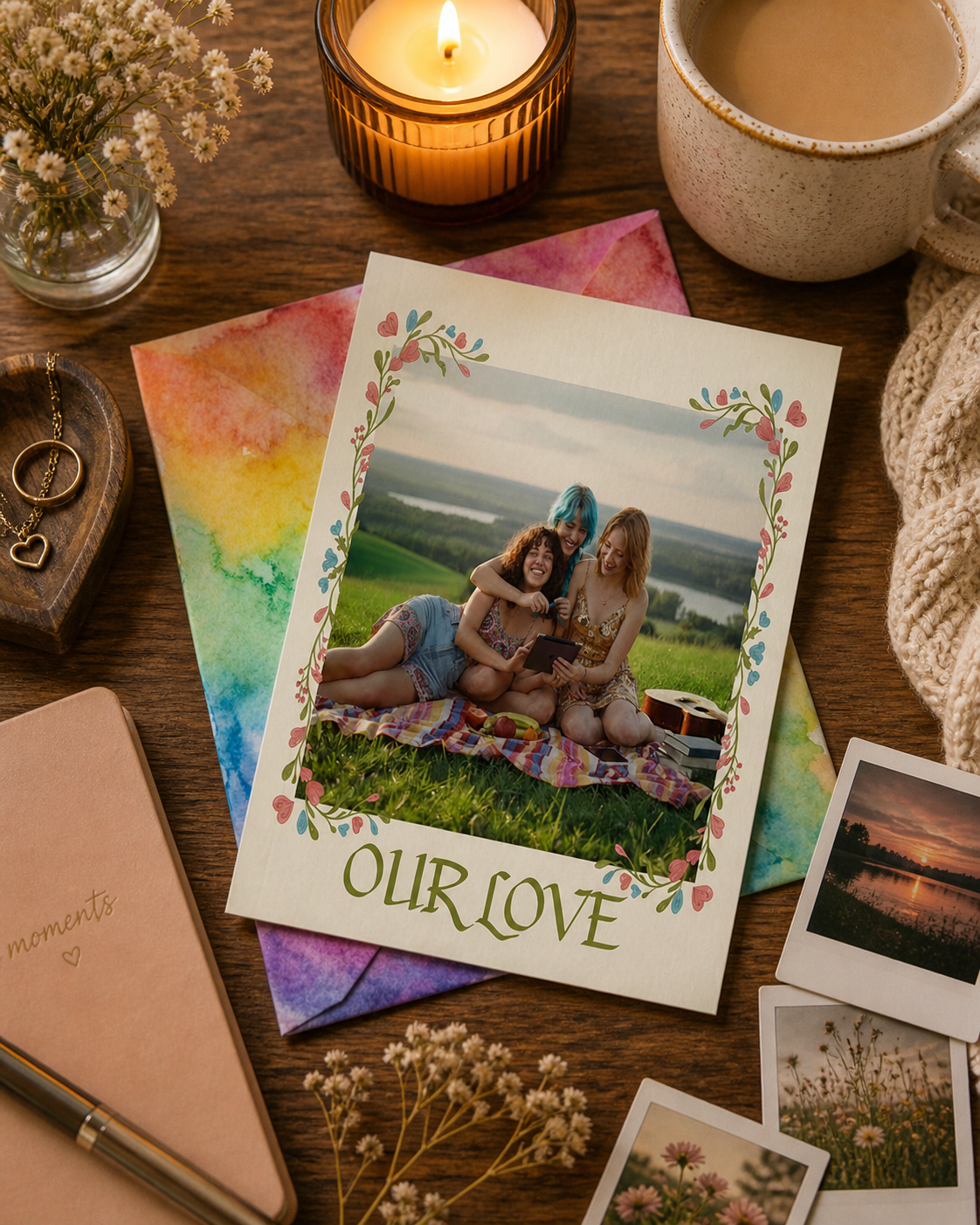 Greeting Card — "Boundless Love" Floral Photo Card / Polyamorous Love / Friendship