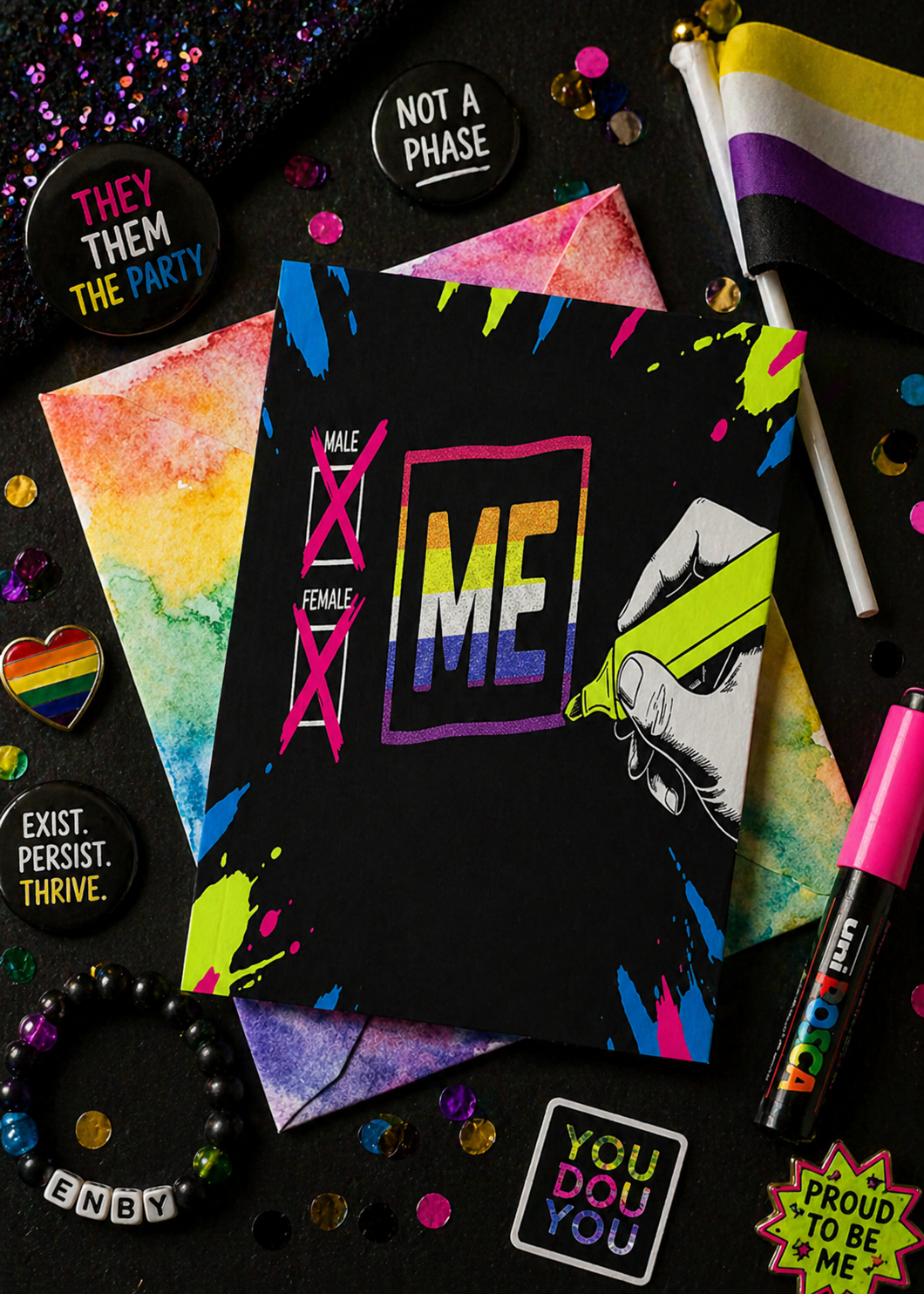 Greeting Card — “ME” Checkbox Design - Non-Binary Pride Greeting Card