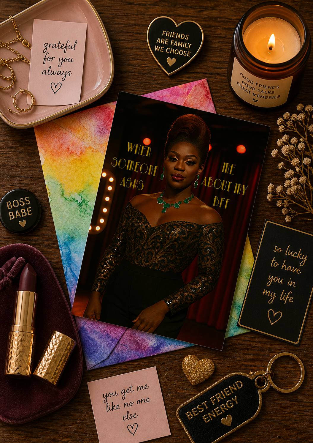 Greeting Card — "She's Her" Elegant Red-Carpet Birthday Card LGBTQ+