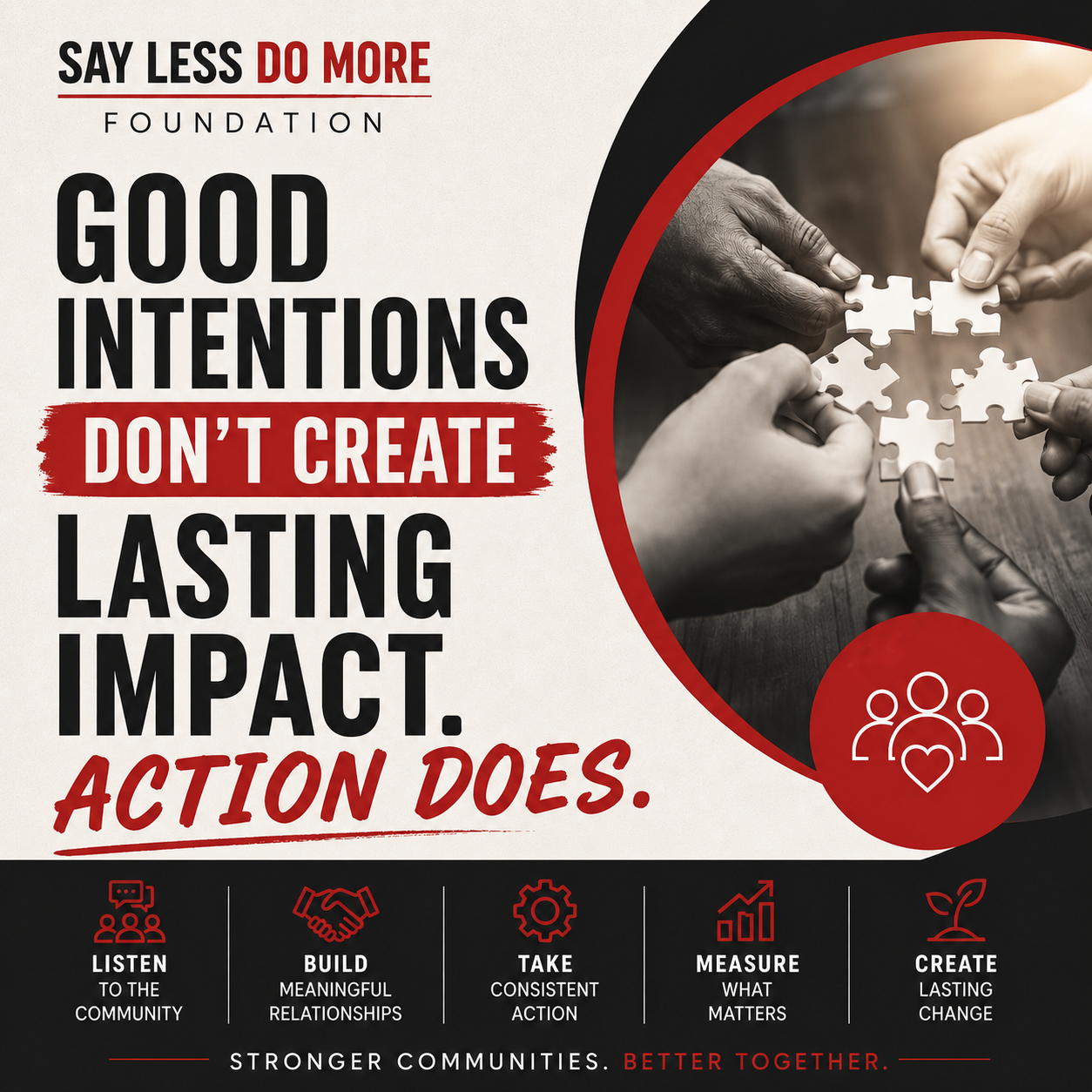 Good Intentions Don’t Create Lasting Impact. Action Does. 