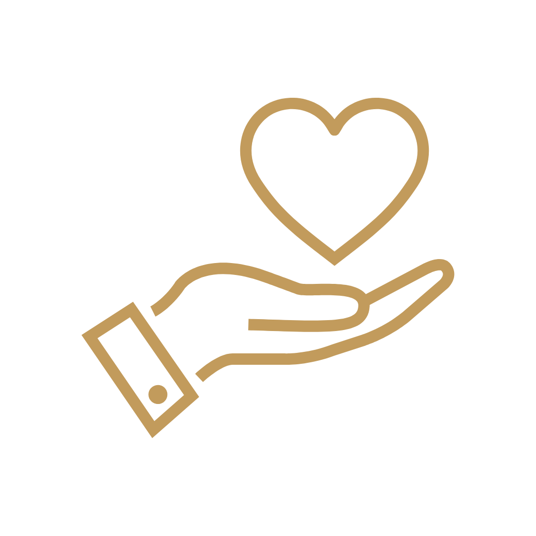 A hand with a long sleeve holding a heart symbol