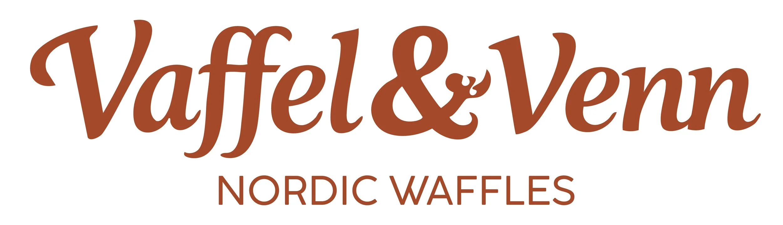Logo of Vaffel & Venn Nordic Waffles with stylized text in brown color.