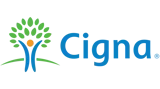 Cigna logo with a blue and green design and a human figure with raised arms