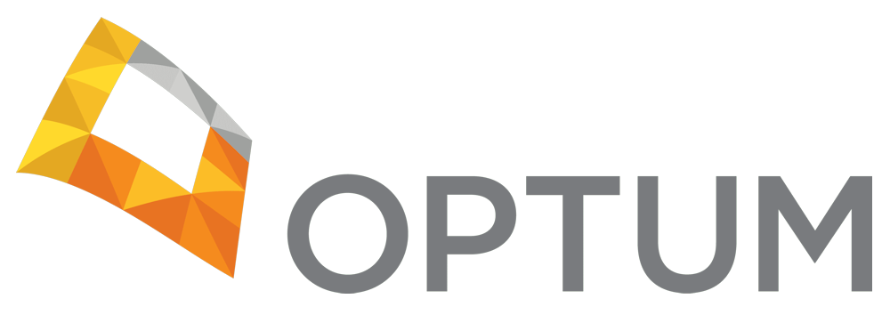 Optum logo with a stylized orange and yellow geometric shape next to the word 'OPTUM' in gray letters.