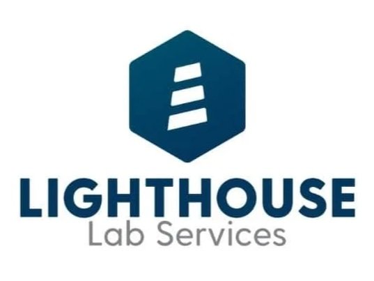 Logo of Lighthouse Lab Services with a hexagonal icon containing three horizontal lines and the company name below.