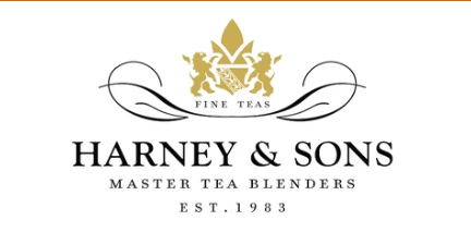 Harney & Sons Master Tea Blenders logo with a crown and decorative swirls.
