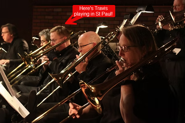 Travis Shepard plays trombone in St. Paul, MN