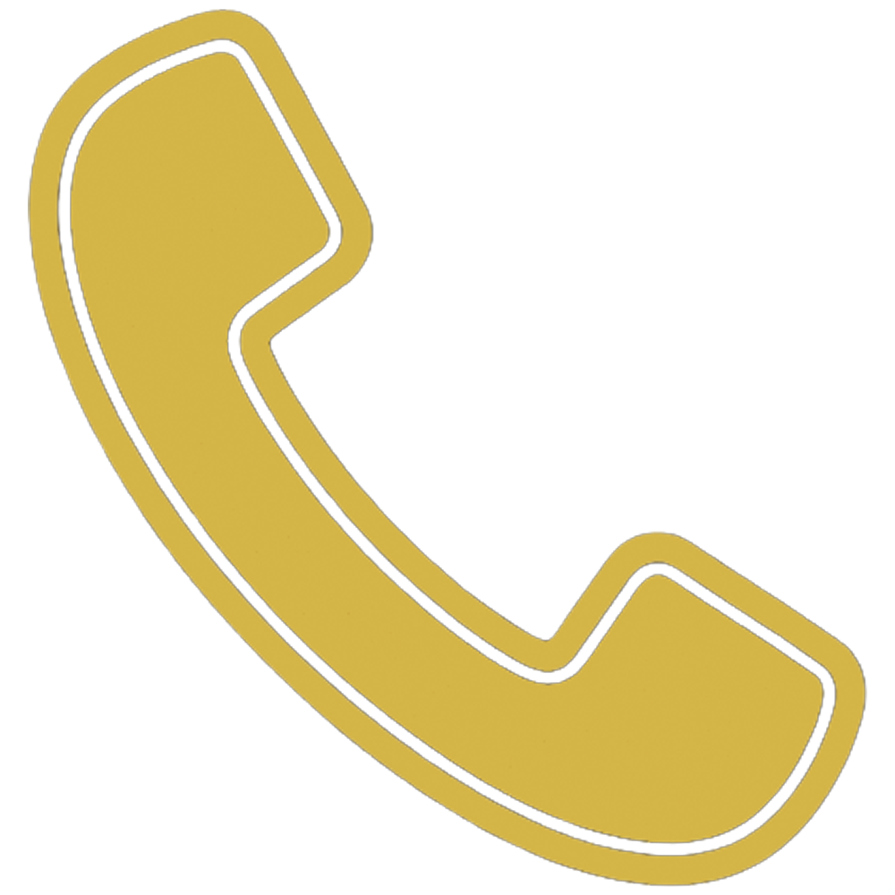 Gold telephone receiver icon on a black background.