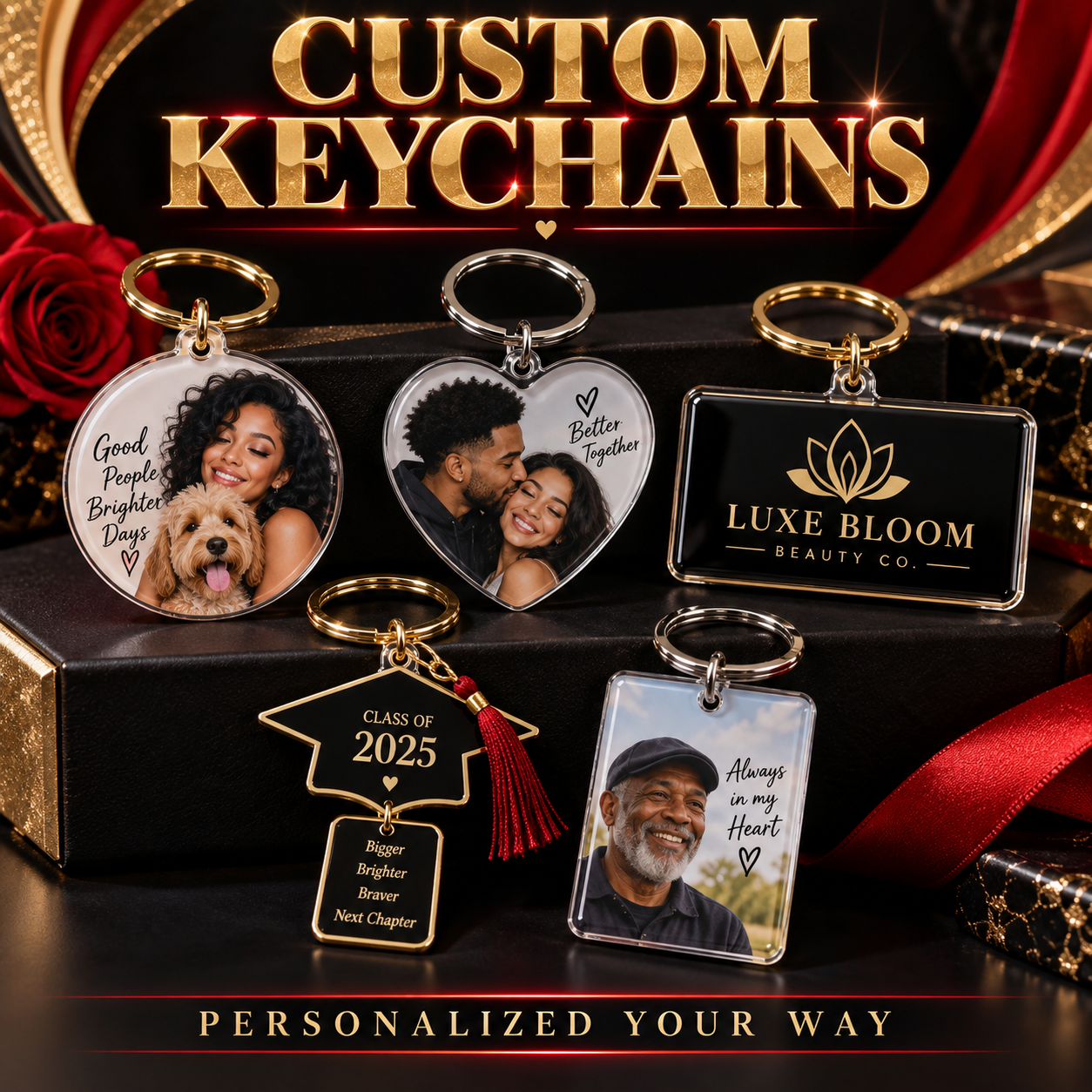 Custom Photo Keychains-Set of 4